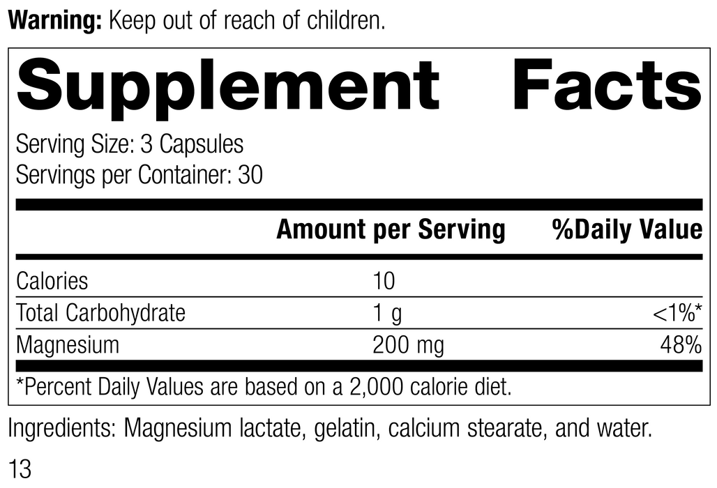 Magnesium Lactate, 90 Capsules