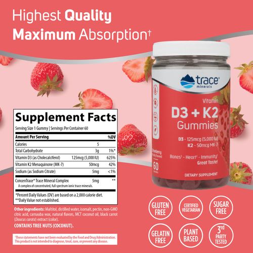 Vitamin D3 + K2 Gummies (60 Gummies)-Vitamins & Supplements-Trace Minerals-Pine Street Clinic