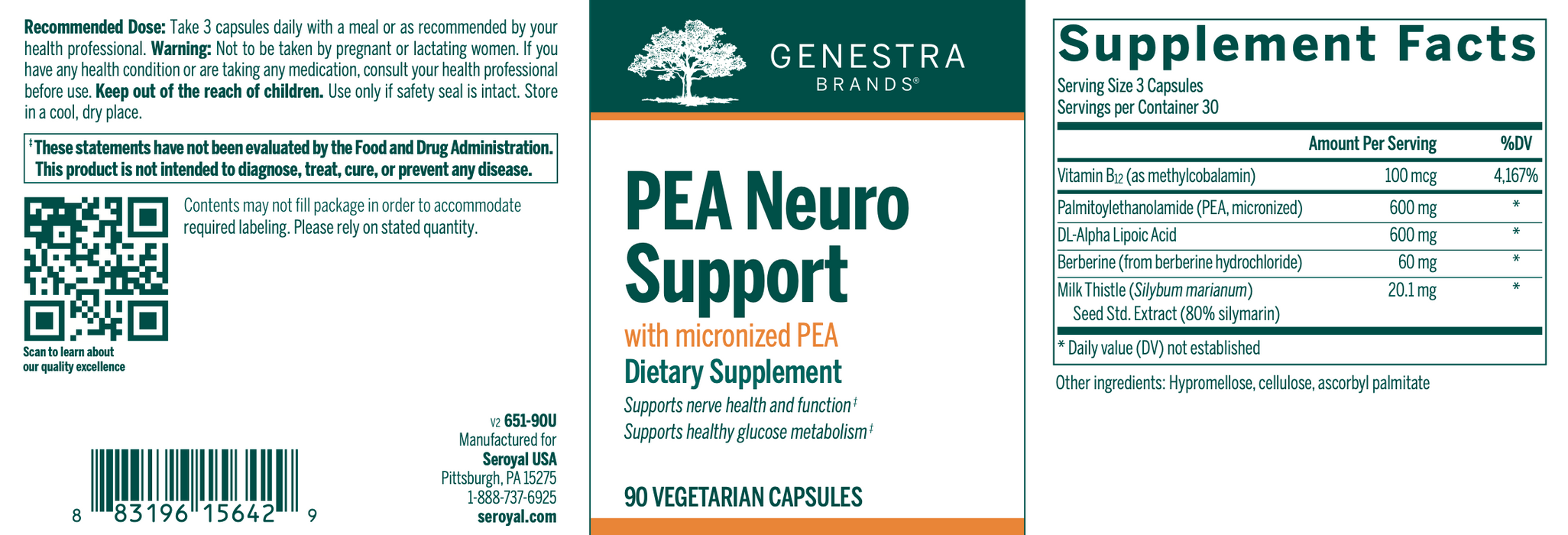 PEA Neuro Support (90 Capsules)-Vitamins & Supplements-Genestra-Pine Street Clinic