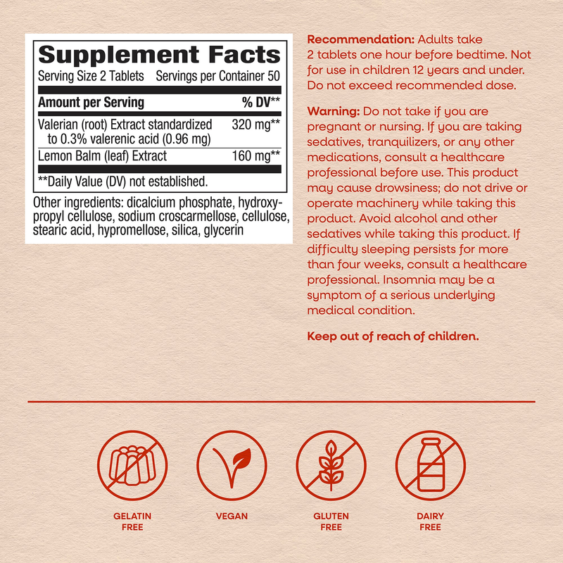 Valerian Nighttime™ (100 Tablets) — Supplement Facts