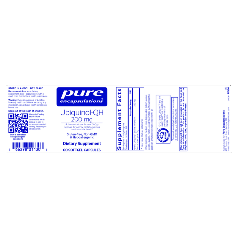 Ubiquinol-QH 200 mg (60 Softgels) label