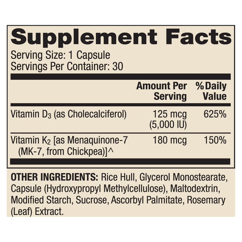 Vitamins D3 and K2 (30 Capsules)