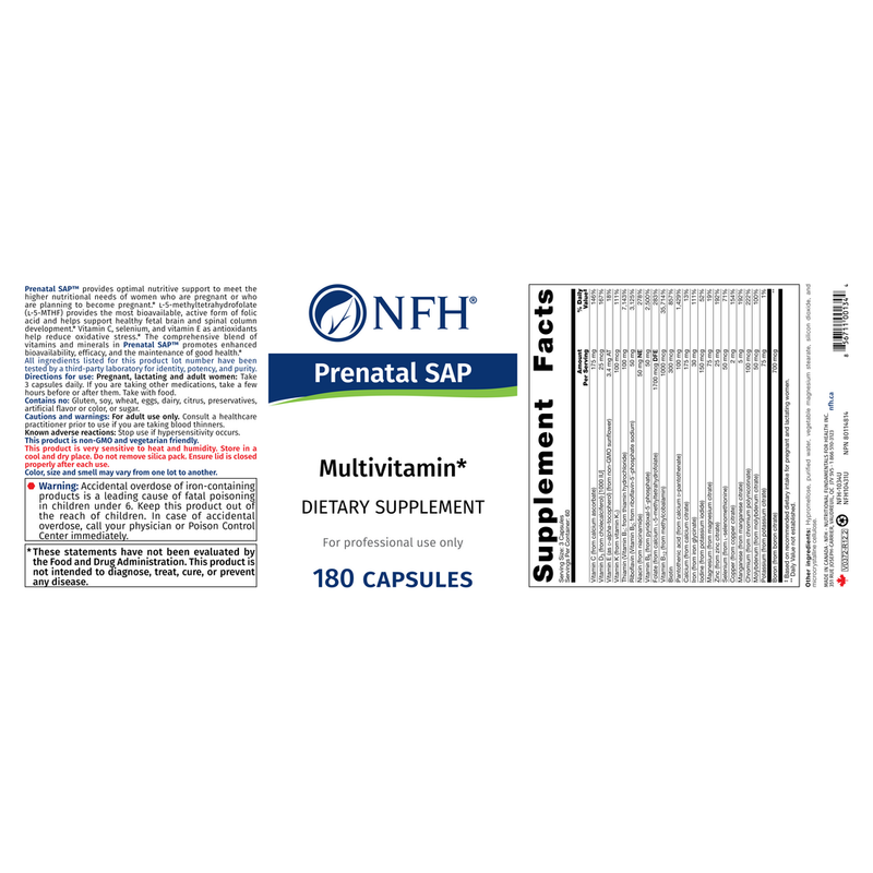 Pre Natal SAP (180 Capsules) label