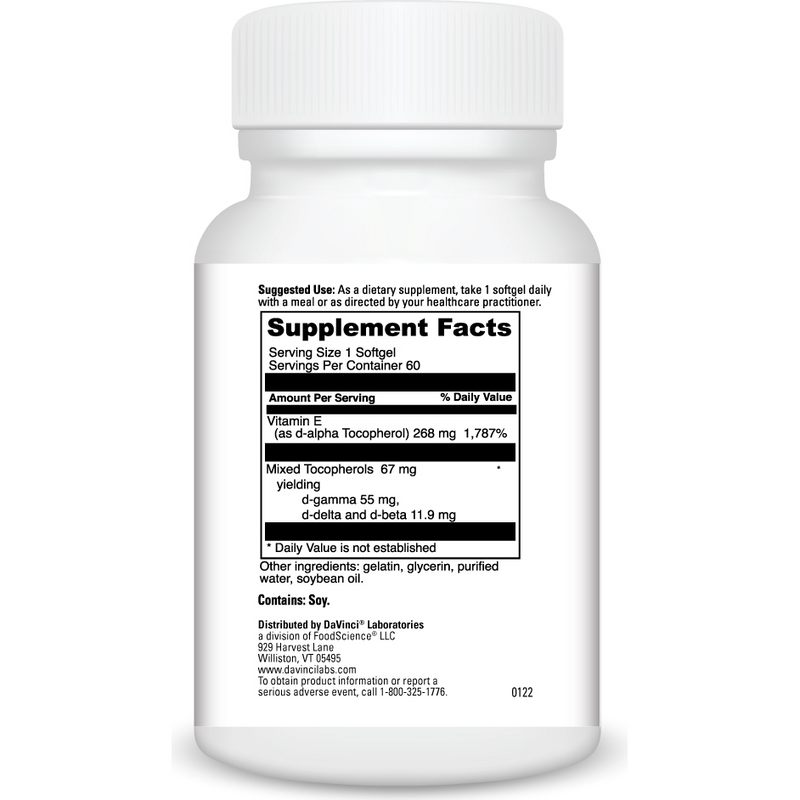 Natural Mixed Tocopherol E-400 (60 Softgels) supplement facts