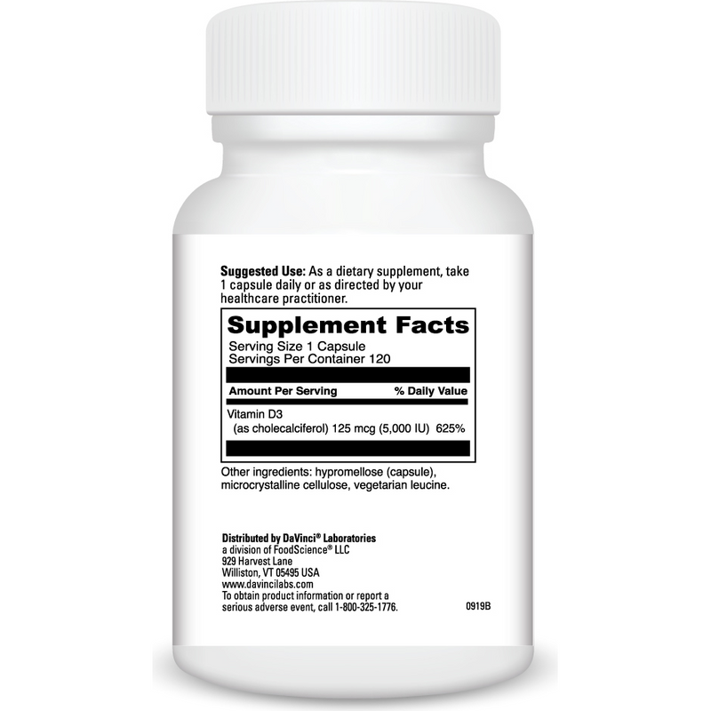 Vitamin D3 5000Iu (120 Capsules) supplement facts
