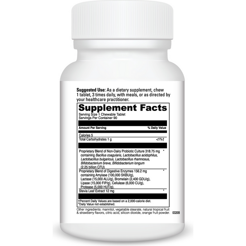 Mega Probiotic Nd With Digestive Enzymes Chewable (90 Chewable Tablets) supplement facts
