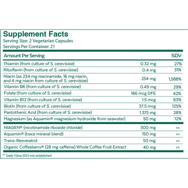 Qualia NAD+ Optimized Aging (42 Capsules) supplement facts