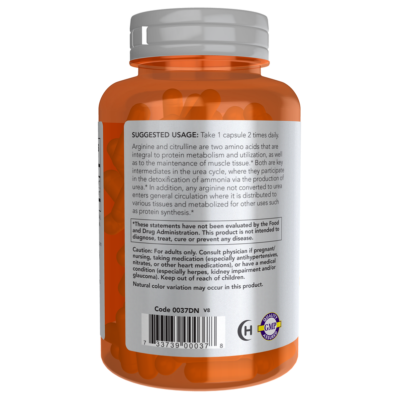 Arginine 500mg Citrulline 250mg (120 Capsules) - label information