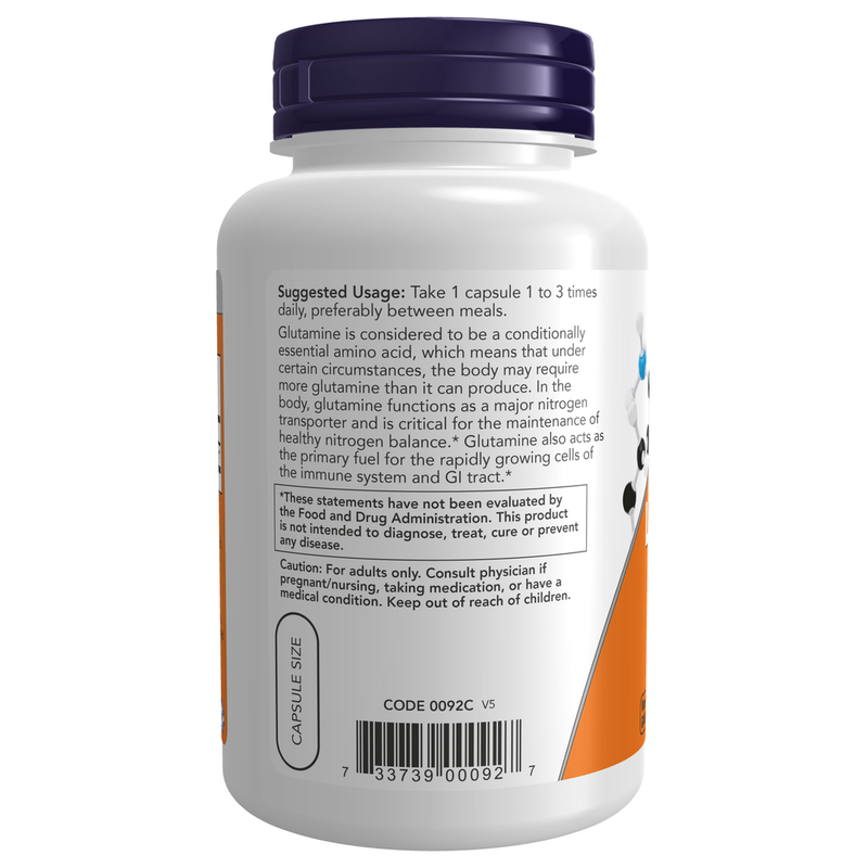 L-Glutamine 500mg (120 Capsules) - label information
