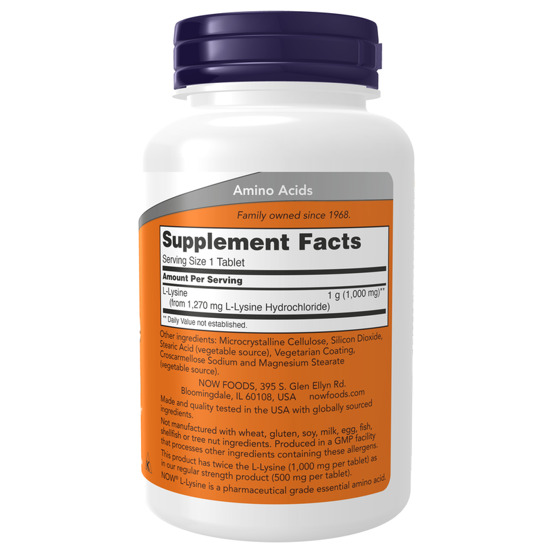 L-Lysine 1000mg (100 Tablets) - supplement facts