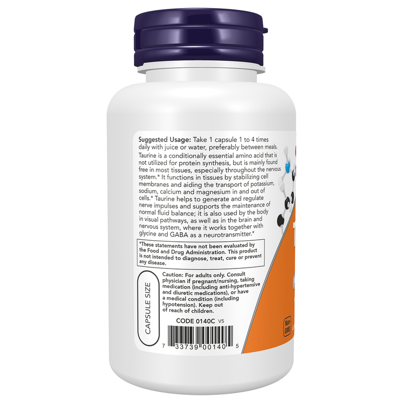 Taurine 500mg (100 Capsules) - left view