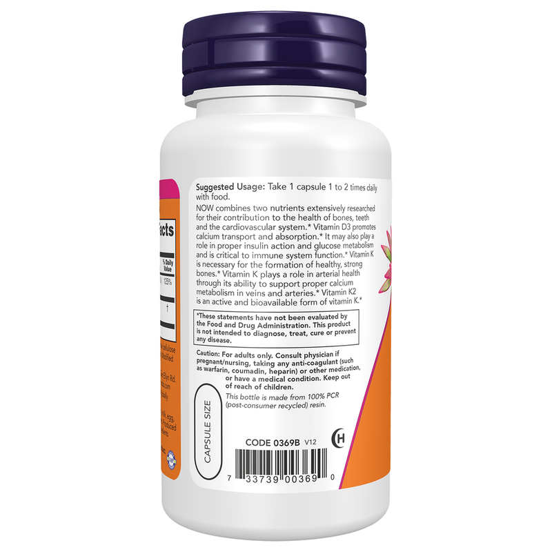 Vitamin D-3 & K-2 (120 Capsules) - left view