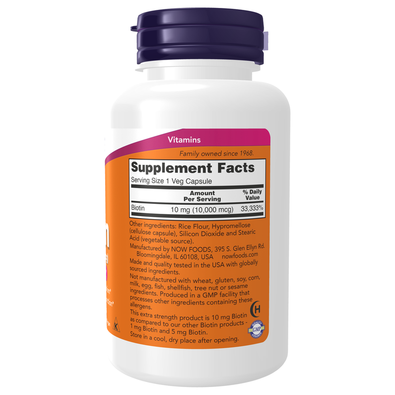 Biotin 10mg (10,000mcg) (120 Capsules) - supplement facts