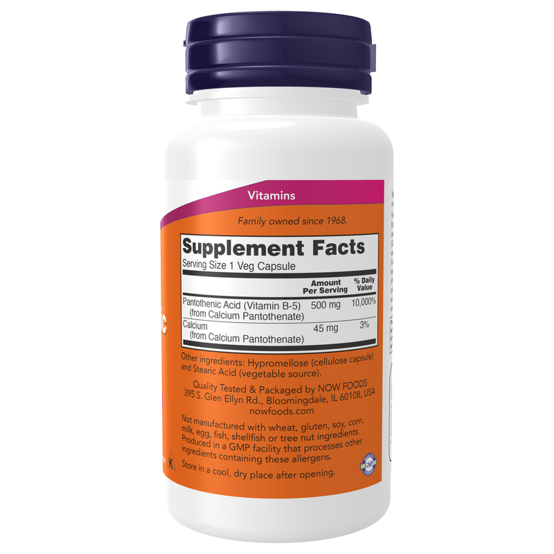 Pantothenic Acid 500mg (100 Capsules) - supplement facts