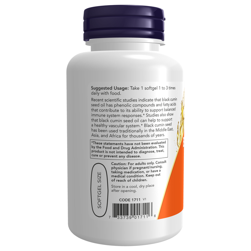 Black Cumin Seed Oil 1000mg (60 Softgels) - label information