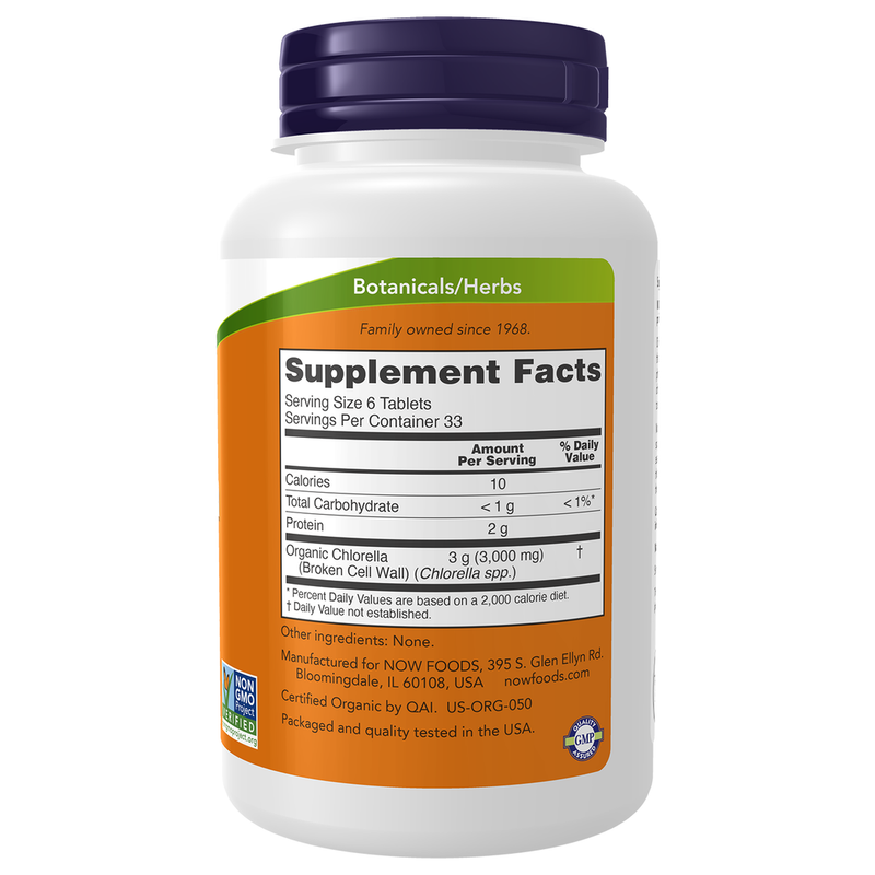 Organic Chlorella 500mg (200 Tablets) - right view