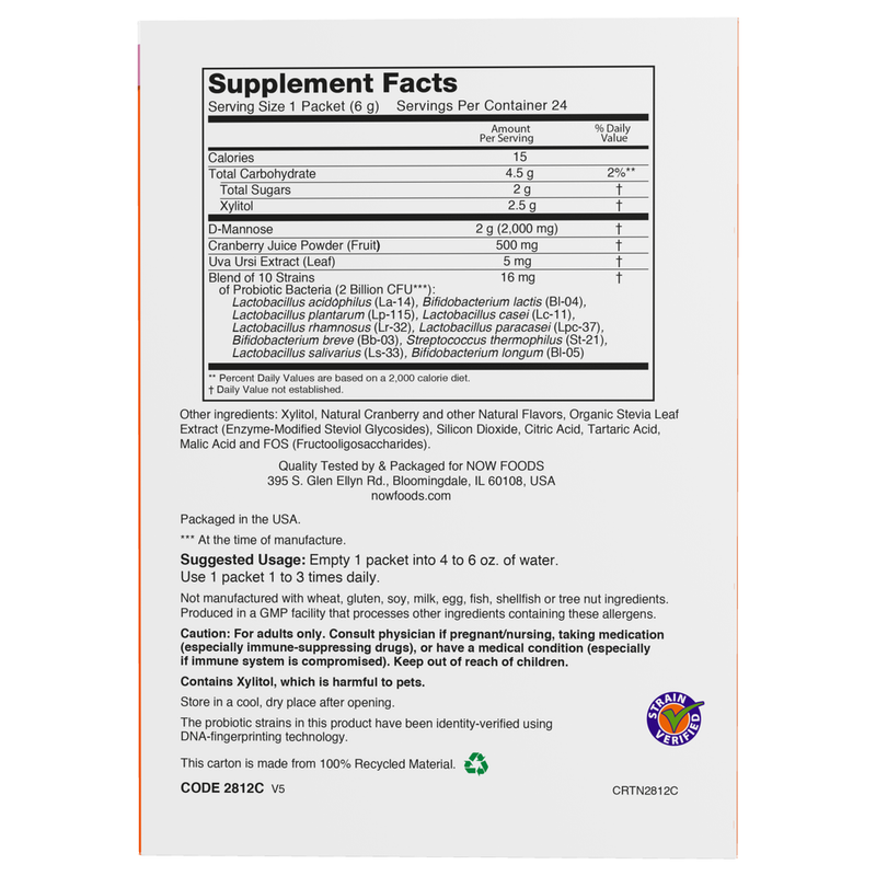 Cranberry Mannose + Probiotics (24 Pack) - label information