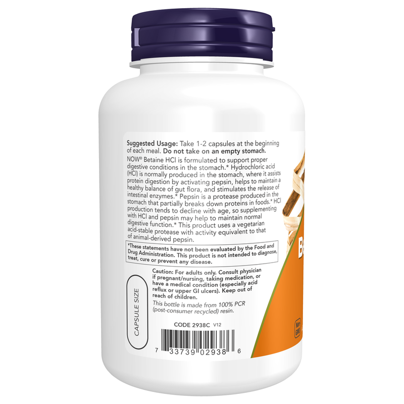 Betaine HCl 648mg (120 Capsules) - label information