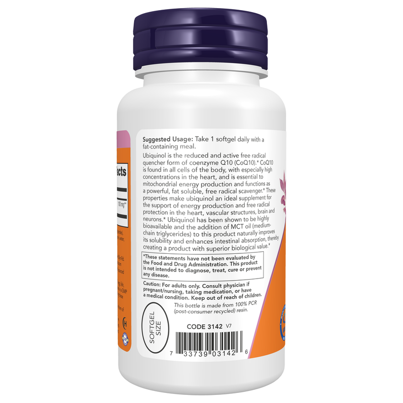 Ubiquinol 100mg (60 Softgels) - left view