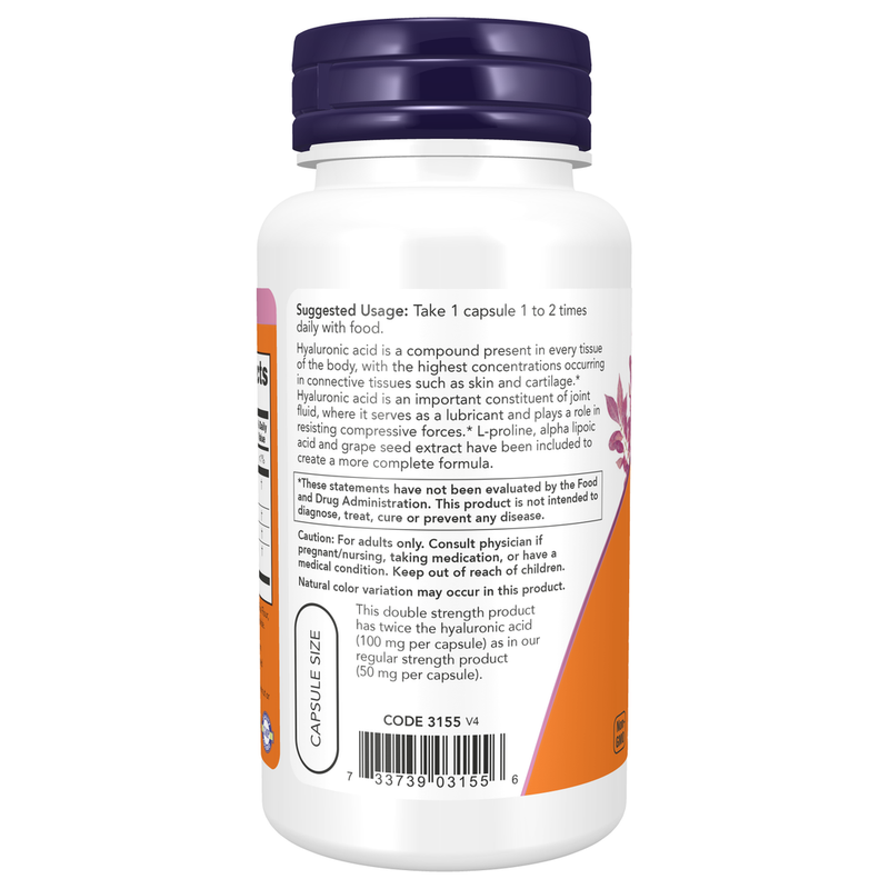 Hyaluronic Acid 100mg (60 Capsules) - label information