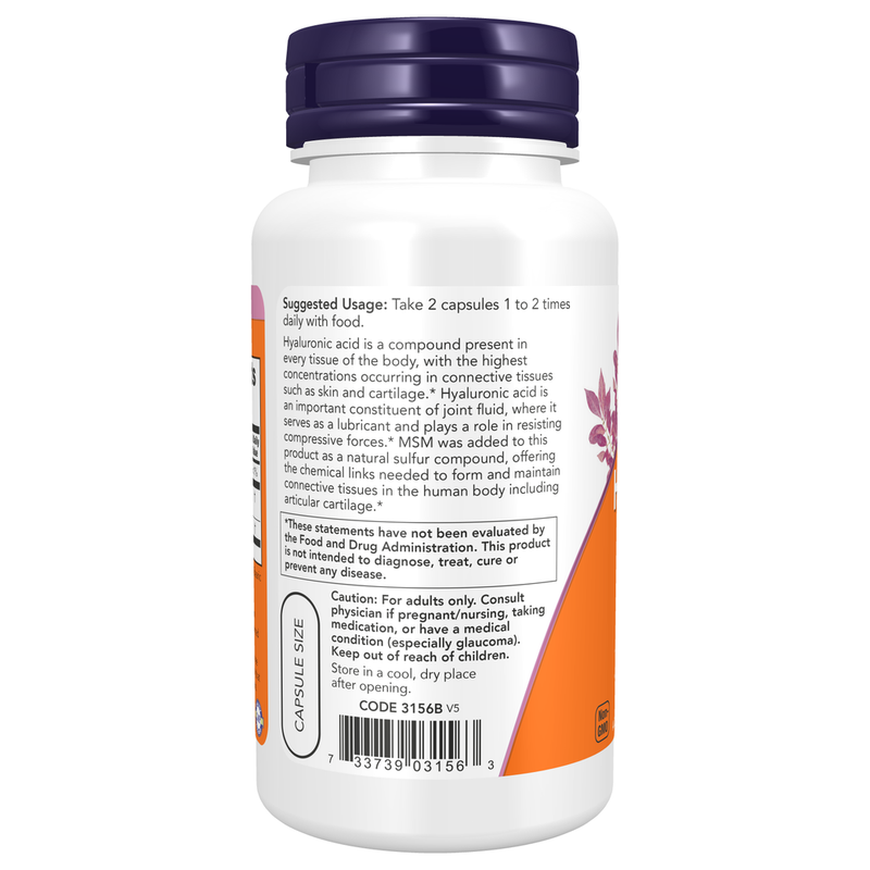 Hyaluronic Acid w/ MSM (60 Capsules) - label information