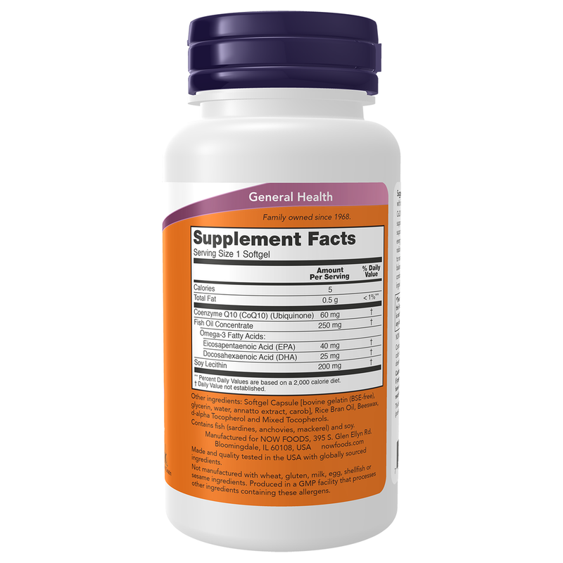 CoQ10 60mg w/Omega 3 Fish Oil (60 Softgels) - right view