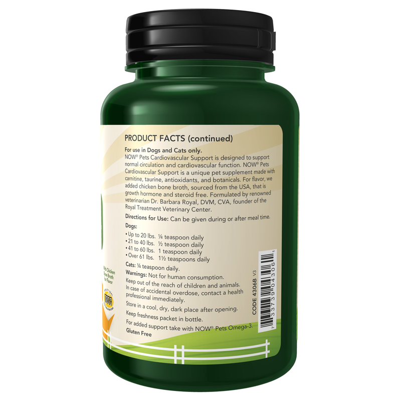 NOW Pet Health Cardiovascular Support Su (127 g) - supplement facts