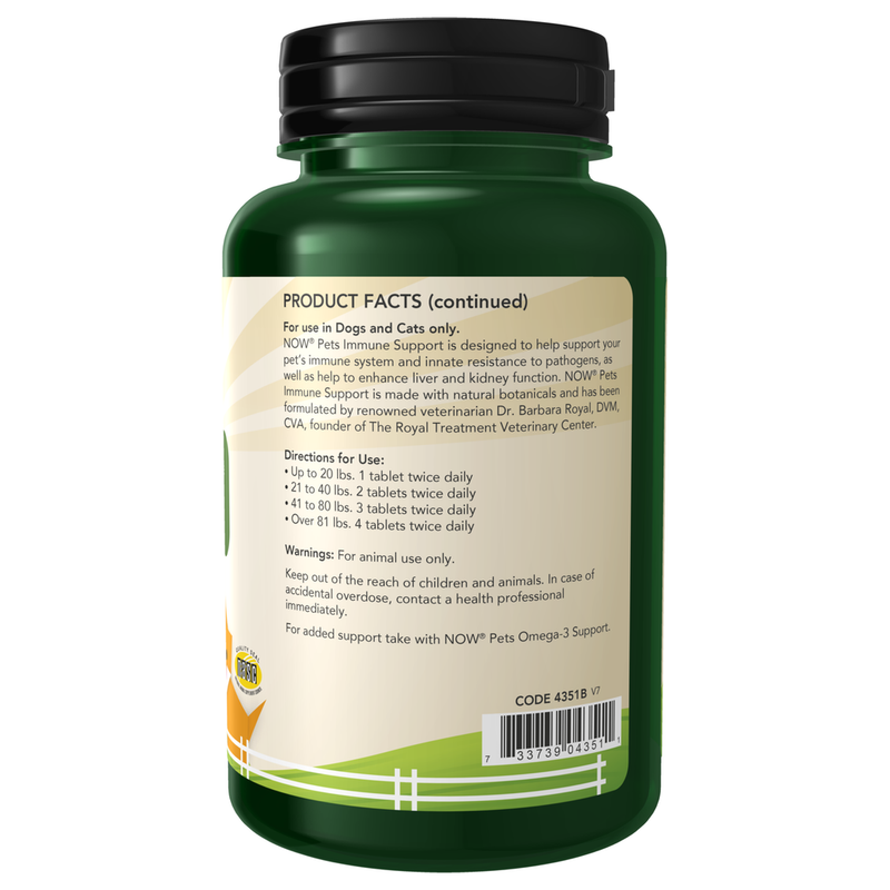 Immune Support for Dogs/Cats (90 Tablets) - supplement facts