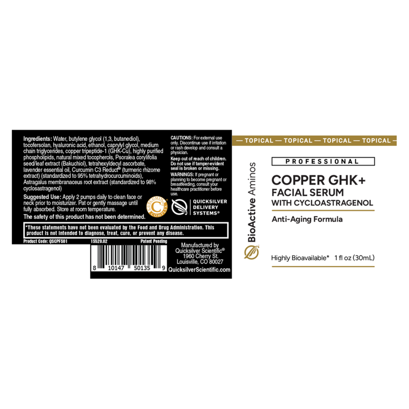 Copper GHK+ Facial Serum with Cycloastragenol (30 mL Liquid) label