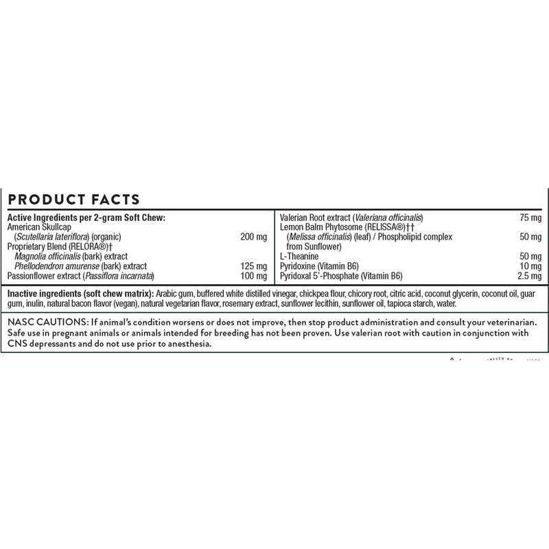 Peaceful Pet (90 Chewables) supplement facts