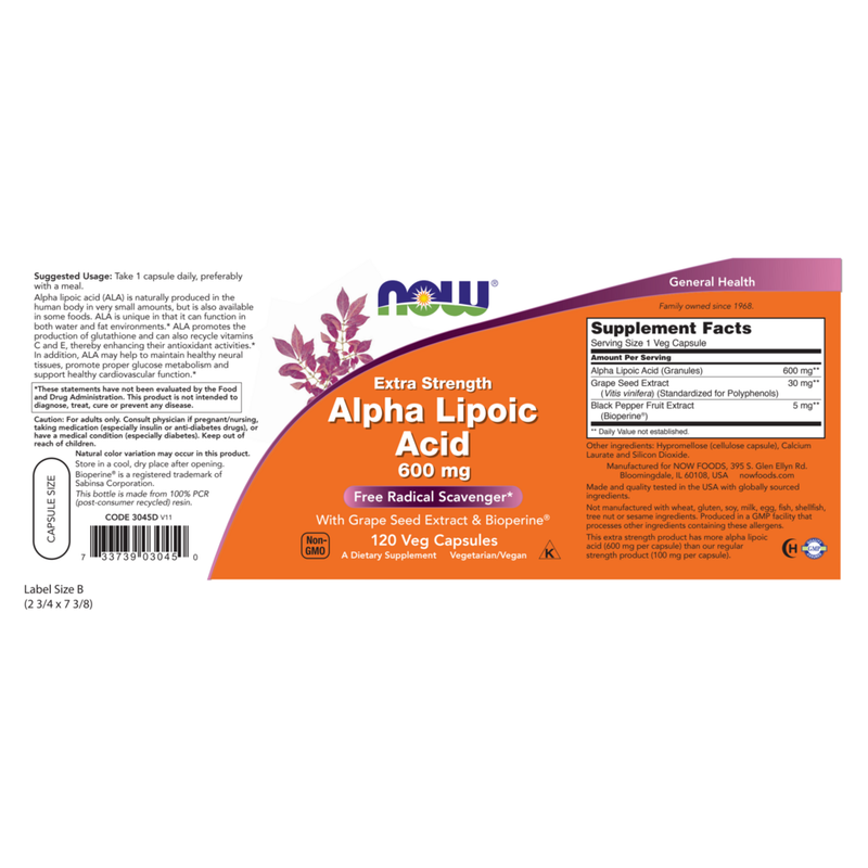 Alpha Lipoic Acid 600mg (120 Capsules) label