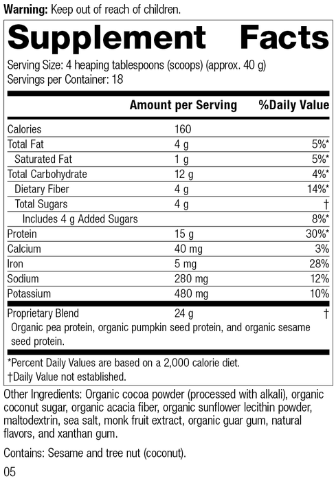 Veg-E Complete Pro™ Chocolate, 26 Ounces, Rev 04 Supplement Facts
