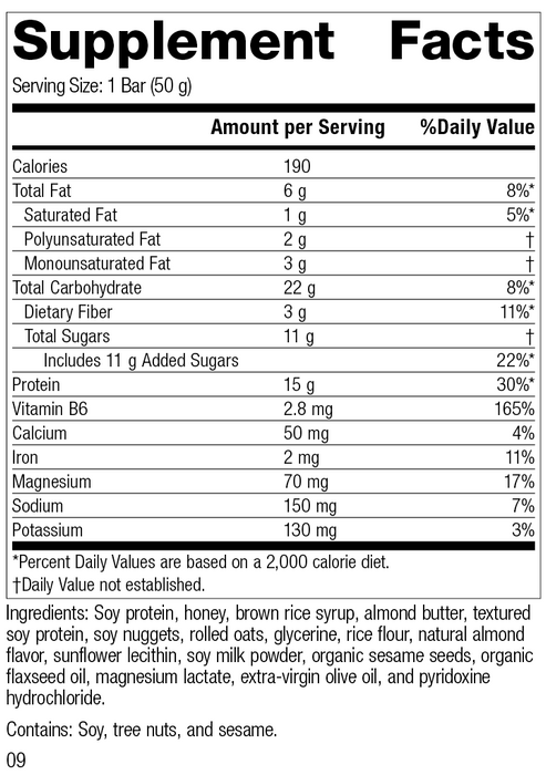 StandardBar®-Soy Almond Crunch, Rev 08 Supplement Facts