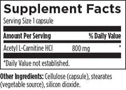 Acetyl L-Carnitine (90 Capsules) Supplement Facts