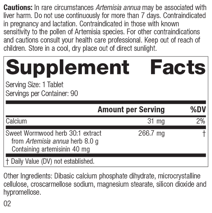 Artemisinin Forte Supplement Facts Label, Rev 01