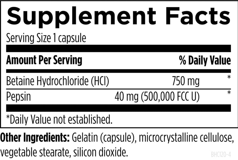 Betaine HCl (120 Capsules) Supplement Facts