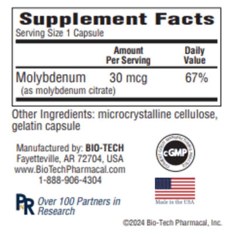 Molybdenum Citrate 30mcg (100 Capsules)
