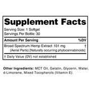 Broad Spectrum CBD Softgel Capsules - Supplement Facts (3000 mg)