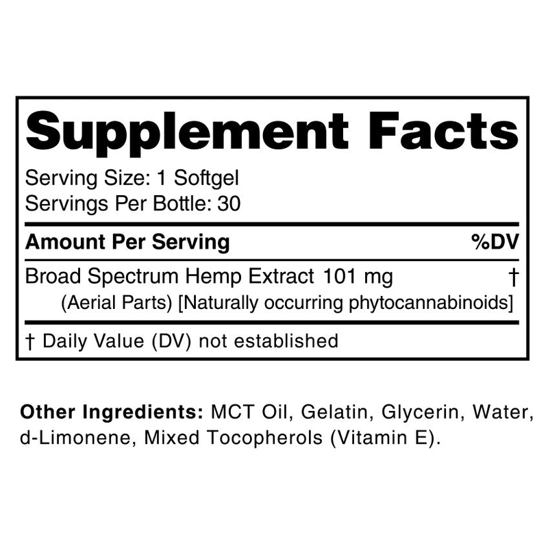 Broad Spectrum CBD Softgel Capsules - Supplement Facts (3000 mg)