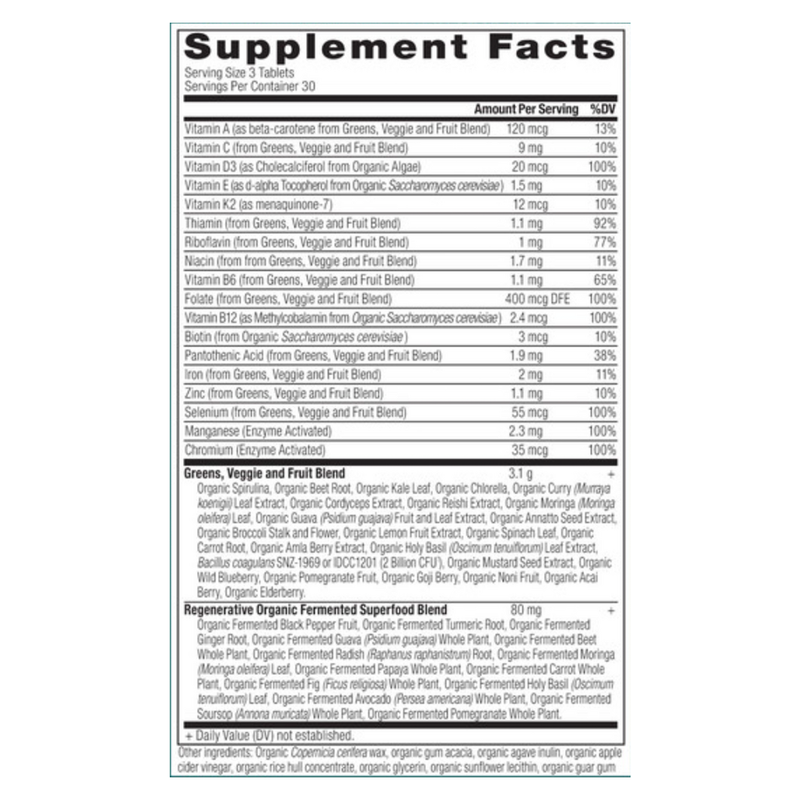 Organic SuperGreens + Multivitamin Tablets (90 Tablets)
