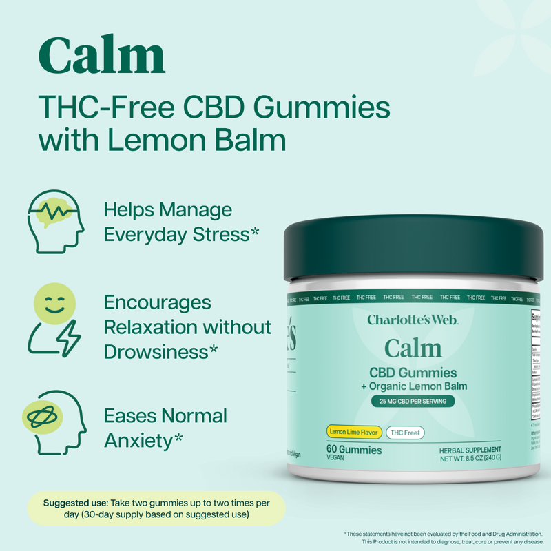 Calm THC-Free CBD Gummies (Lemon Lime) (25 mg) (60 Gummies)