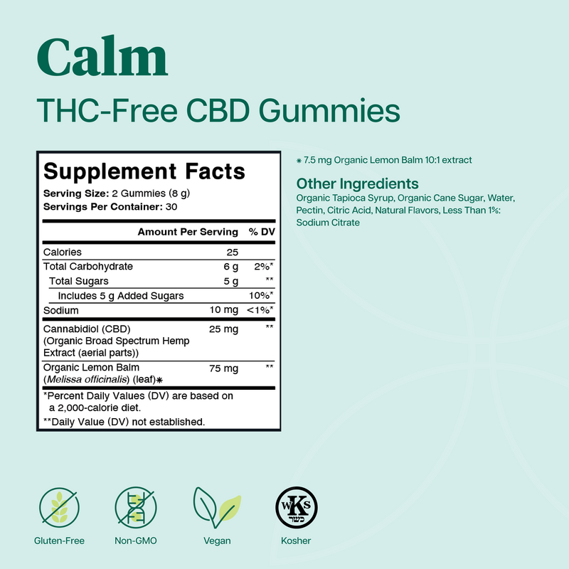 Calm THC-Free CBD Gummies (Lemon Lime) (25 mg) (60 Gummies)