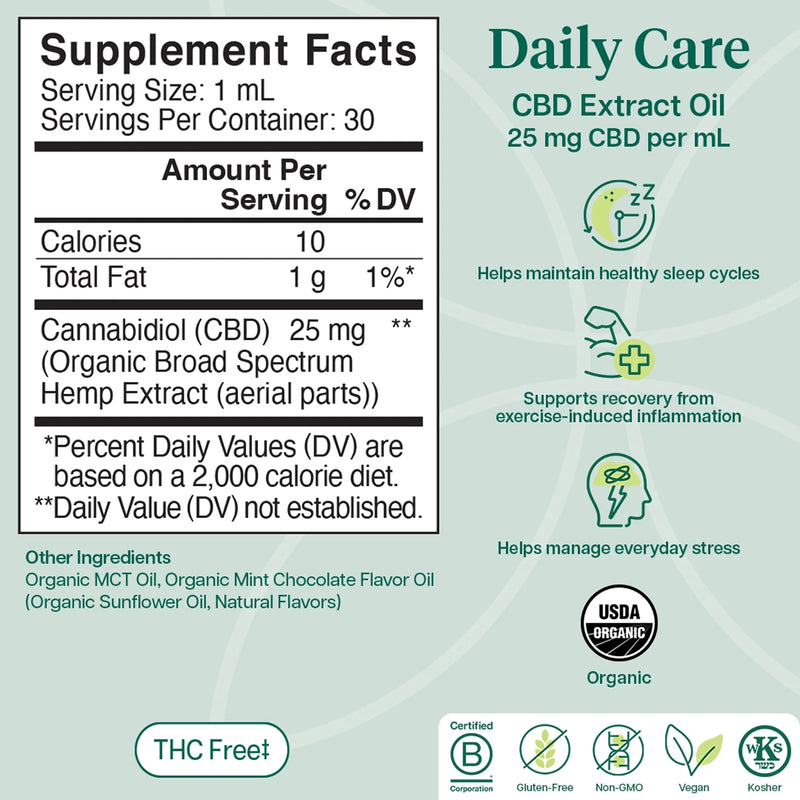 Daily Care THC-Free CBD Oil (Mint Chocolate) (25 mg) (30 mL)