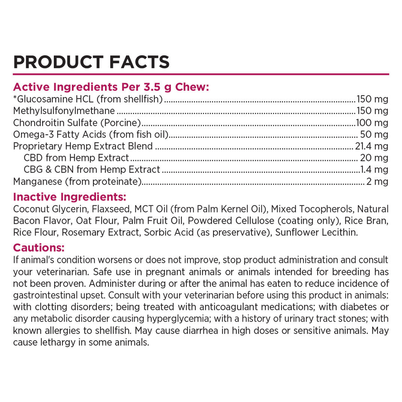 Canine Hip + Joint Soft Chews (Bacon) (30 ct) - Supplement Facts Label