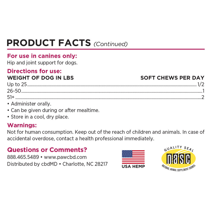 Canine Hip + Joint Soft Chews (Bacon) (30 ct) - Label