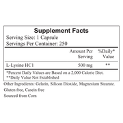 L-Lysine 500mg (250 Capsules)