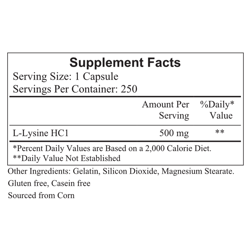 L-Lysine 500mg (250 Capsules)