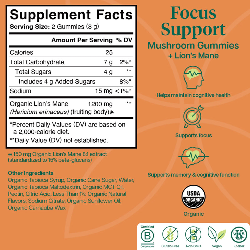Lion's Mane Focus Support Gummies (60 Gummies)