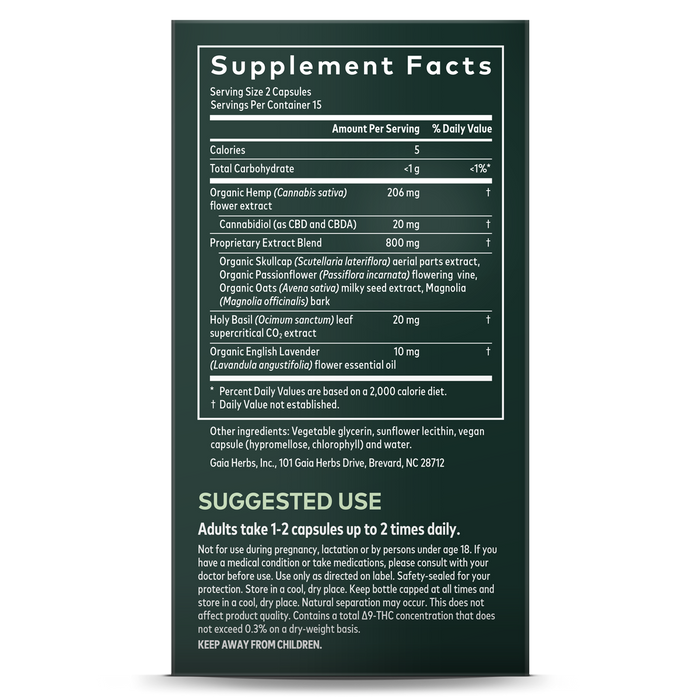 CBD & Herbs - Calm (20 mg) (30 Capsules)-Vitamins & Supplements-Gaia PRO-Pine Street Clinic