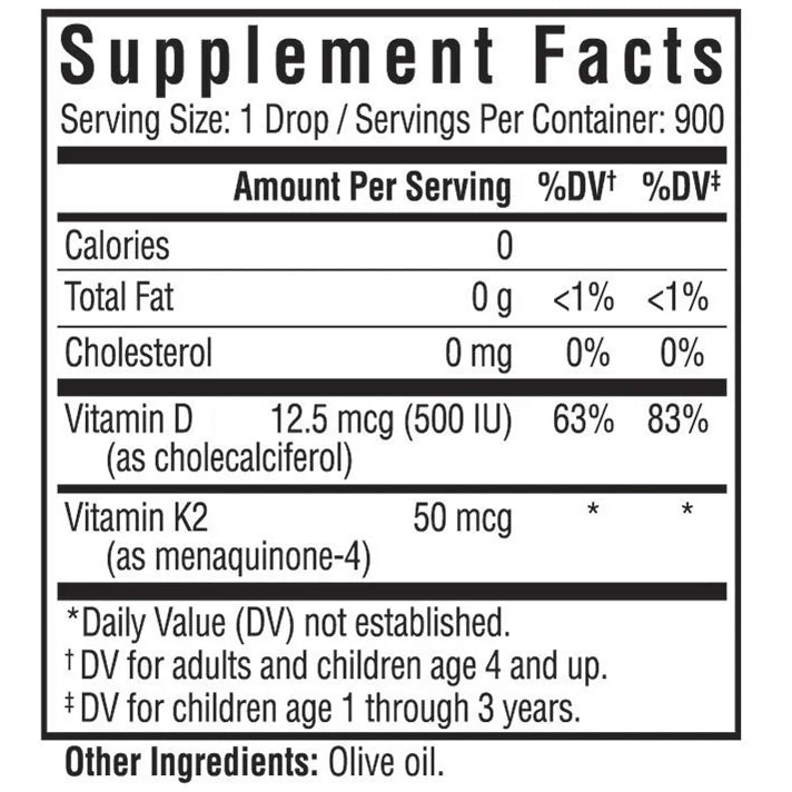 Vitamin D3 + K2 Drops (1 Ounce Liquid)